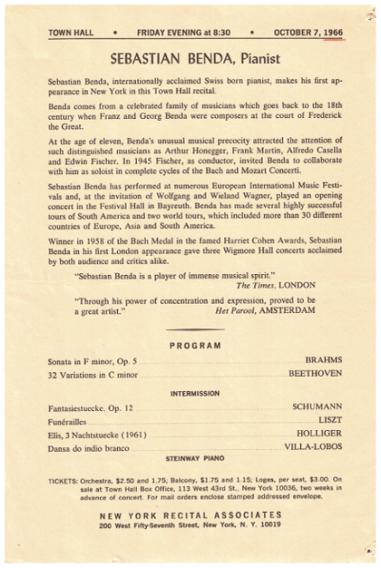 Second page Town Hall, New York, 1966